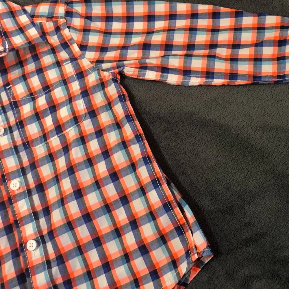 The Children’s Place• Orange | Blue Plaid Striped Button Down Long Sleeve